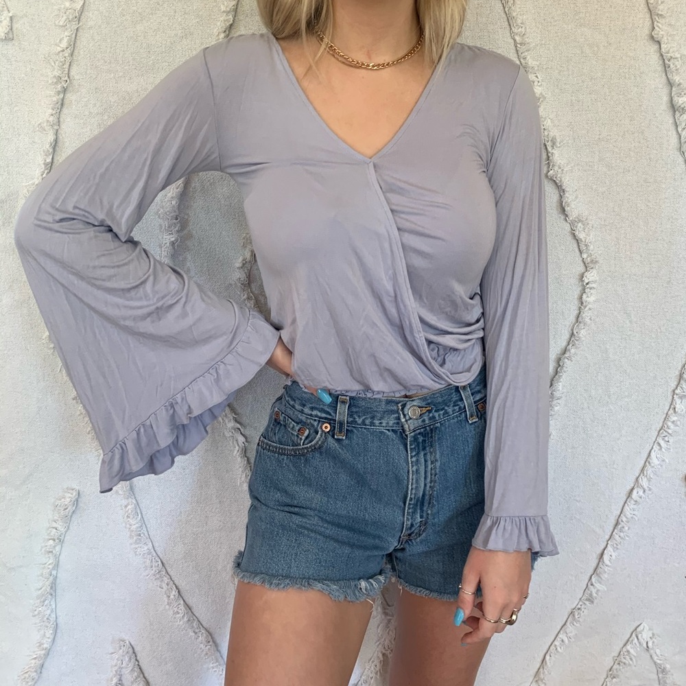 aerie boho periwinkle bell-sleeved blouse - Picture 3 of 5
